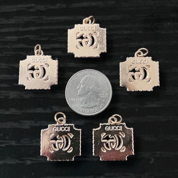 Lot Of 5 Gucci Rectangle Gold Tone Zipper Pull Button Charms 20mm - Picture 2 of 2